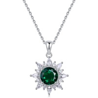 Collier pendentif en argent sterling 925 tournesol émeraude 7*7mm pour femme