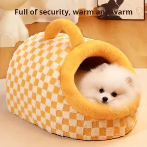 Cat <b>Nest</b> Four Seasons Universal Semi Enclosed Safety Cotton Grid Detachable and Washable Cat and Dog <b>Bed</b> Pet Supplies - Product Image 4