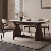 Table à manger en bois massif de style nordique, luxe léger, plateau en pierre de quartz, design compact, moderne, minimaliste, rectangulaire, multifonctionnelle