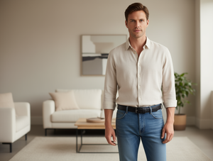 Cintura da uomo in vera pelle con fibbia automatica, 3,5 cm x 125 cm, casual, tinta unita, resistente, monopezzo - Product Image 2