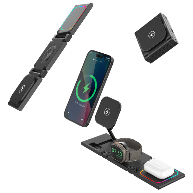 Multifunctional Magnetic Wireless Charger Stand Foldable 4-in-1 Portable Travel Charging Station Phone Watch Earphone USB 5V/1A