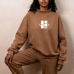 Sweat-shirt col montant ample en molleton de coton 350 GSM pour femme, personnalisable avec broderie, vente en gros OEM - Product Image 2