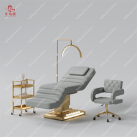 Mobilier Esthéticien Salon de Beauté, Lit Facial Courbe à Base Dorée, Lit Cosmétique Électrique pour Cils, Table de Massage de Spa de Luxe, Lit à Cils