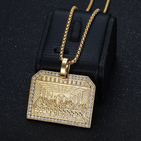 Collier pendentif en acier inoxydable plaqué or 18 carats de haute qualité, or et argent, zircon, avec motif des mains en prière de la Cène