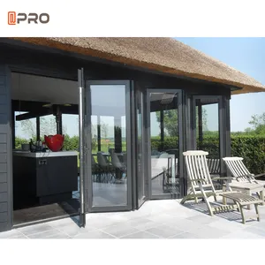 Exterior Aluminium Folded Double Glass Terrace Aluminum Plexiglass Sliding Folding Door Profiles Bi-Folding Doors For Restaurant