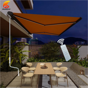 Auvent <span class=keywords><strong>de</strong></span> toit rétractable motorisé avec cadre en aluminium et voile en polyester imperméable, montage mural, bras pliable, rangement - Product Image 3