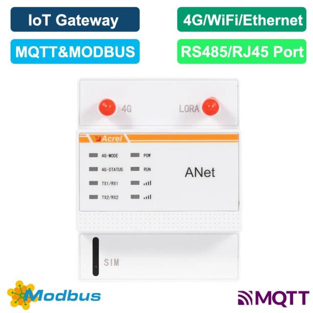 Acrel ANet-1E2SM IoT Wireless Smart Gateway With 2 Channels RS485 Modular Communication Management Unit MQTT