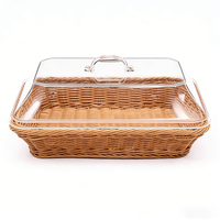 Panier à fruits et à pain en rotin écologique, rectangulaire, empilable, en plastique PP, fabriqué à la main, vente en gros d'usine, décoration de la maison, cuisine