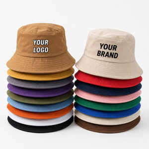 Custom Logo Embroidery Sun Summer Beach Adult Cotton Plain Black Woman <b>Flat</b> Top Wide Brim Fisherman Bucket <b>Hat</b> - Product Image 2
