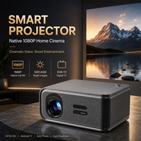 Projecteur Android intelligent avec WiFi, Bluetooth, prise en charge 4K, mise au point automatique, correction automatique de la distorsion trapézoïdale, résolution native 1080P pour home cinéma