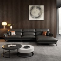 Sofá de Cuero Moderno en Forma de L, Sofá de Esquina para Sala de Estar, Sofá de Cuero Italiano de Lujo Azul, Sofá Seccional en Forma de L