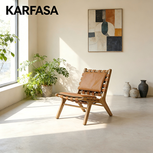 <span class=keywords><strong>Poltrona</strong></span> in Legno di Quercia Massello con Cuscino in Vera Pelle e Imbottitura in Schiuma - Comoda <span class=keywords><strong>Poltrona</strong></span> Minimalista Nordica per Soggiorno e Hotel - Product Image 5
