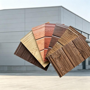 Panneau sandwich en métal isolé en PU, tons bois clair, foncé et rouge, noyau isolant épais, pour extérieur d'usine - Product Image 1