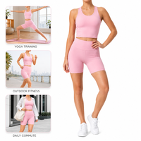 Ensemble de yoga 2 pièces pour femme : débardeur court dos nageur avec soutien-gorge intégré et short cycliste taille haute – Idéal pour la gym, le yoga et les tenues décontractées quotidiennes