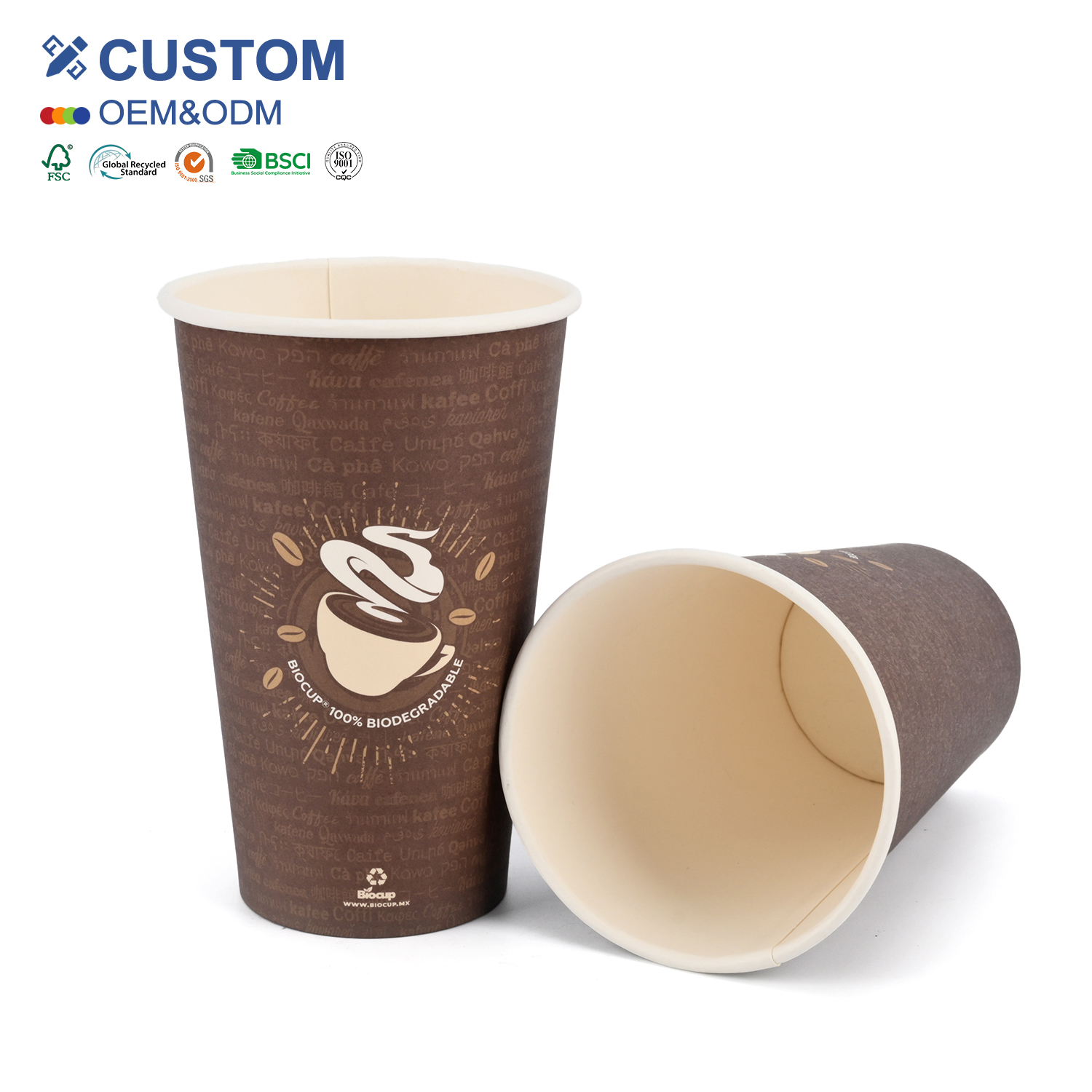 Custom Printed 8oz 12oz Disposable Black Brown Craft Paper Coffee Cup PE Coating Hot Stamping Gold Foil Print for Coffee