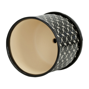 Vasi moderni in ceramica per piante con motivo a pois bianchi, set di due vasi neri per interni ed esterni con sottovasi. - Product Image 5