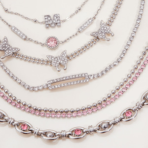 Lüks kadın moda bilezik gümüş paslanmaz çelik pembe zirkon yıldız ve kelebek şekli zincirleri ile yeni stil bileklik - Product Image 6