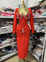 LS2672 Luxus Qualität Damenbekleidung Neu Sexy Langarm Diamant Partykleid Perlen Diamant Bandage Kleid