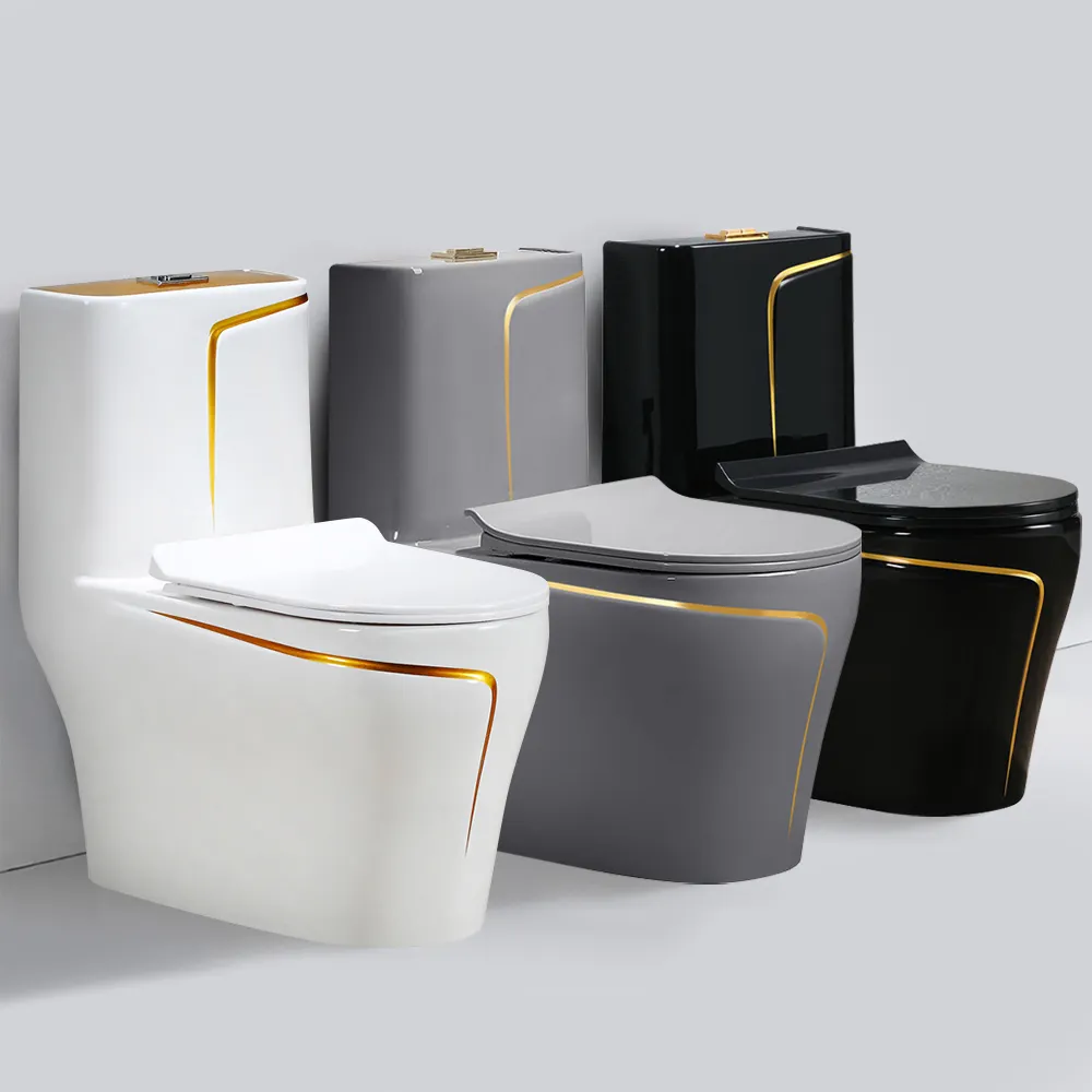 Inodoro Negro Luxus einteilige Keramik WC Wassers chrank Porzellan Gold schwarz gefärbte Toiletten Schüssel für Badezimmer