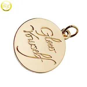 Name Pendant Jewelry Supplier Making Round Shape Pendant Zinc Alloy Custom Engraved Logo Clothing Metal Charms Tags