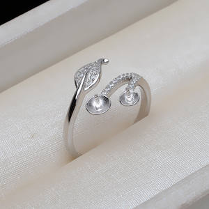 Bague double feuille en argent S925 faite à la main, style européen et américain, version coréenne, mode féminine, 5-6 perles - Product Image 3