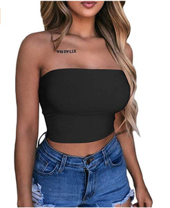 Individuelles Logo Neue Damen Niedliche Workout-Shirts Sexy Einfarbig Weiß Schwarz Gestricktes Tube-Top für Frauen - Product Image 1