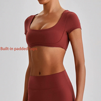 Débardeur court de yoga pour femme grande taille - Respirant, séchage rapide, col carré, manches courtes, idéal pour la gym et l'entraînement