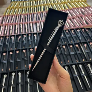 Nice Gift Top Crown With Diamond Pen With Custom Logo Promotion Slim Metallic Retractable Ballpoint Pen Ballpoint Pens With Box