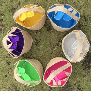 Cesta de lino de yute, 6 colores, monograma de orejas largas en blanco, para vacaciones, arpillera gris, cesta de Pascua - Product Image 2