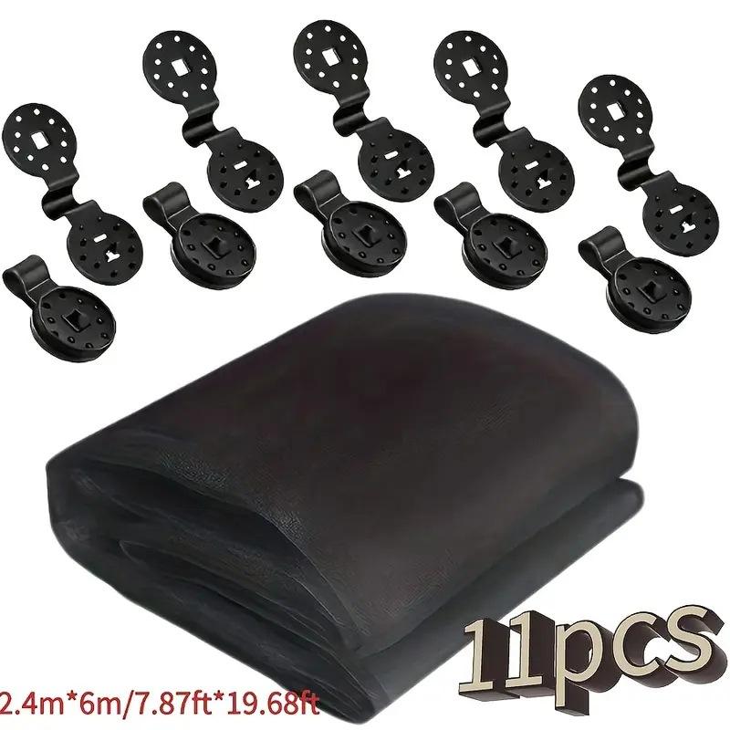 สีดำ 2.4 ม. x 6 ม. (7.87 ฟุต x 19.68 ฟุต) พร้อมคลิป