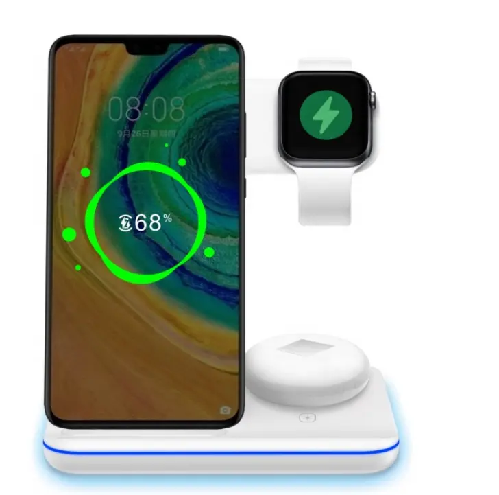 Pengisi Daya Nirkabel Cepat 15W 4 In 1, Stasiun Dok Pengisian Daya Qi untuk iPhone 13 12 11 Pro XS MAX XR X 8 Apple Watch 6 5 4 3 AirPods Pro