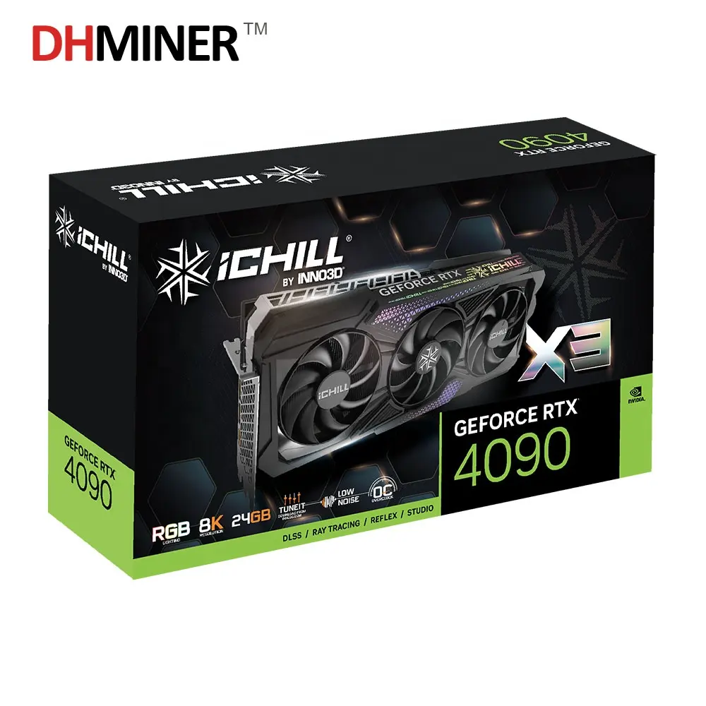 การ์ดจอ24GB GDDR6X 384-bit 1008GB/วินาที GeForce RTX 4090 ichill X3 PC 4090เล่นเกม32กราฟิกการ์ด