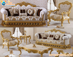 Ensemble de canapés en bois sculpté antique à finition brillante royale, ensemble de canapés 5 places pour salon, meubles de salon sculptés à la main de style victorien - Product Image 5