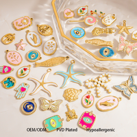 Breloques personnalisées en acier inoxydable pour la vente en gros, breloques papillon, étoile de mer, poisson, cœur, en émail doré pour la fabrication de bijoux et colliers