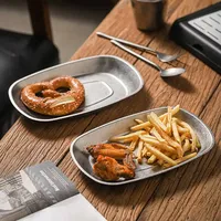 Roestvrijstalen snackbord Westers restaurant Creatief plat bord Fruitcake Snacks Koffieplateau Rechthoekig bord Servies