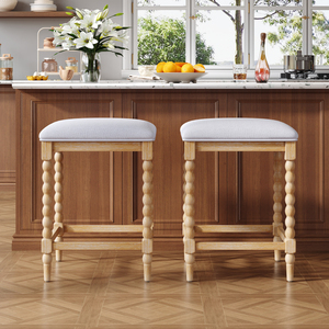 Set di 2 sgabelli da bancone da 26 pollici con struttura in legno massello di acacia e seduta imbottita, sgabelli da bar per cucina - Product Image 1