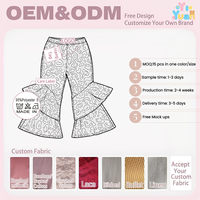 Pantalon évasé tendance pour filles à thème animalier, imprimé léopard intégral, taille élastique, double volant, service ODM personnalisé