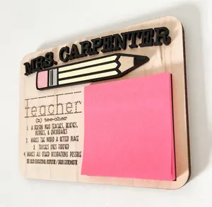 Laser cut custom Teachers Day gifts World's Greatest Teacher Sticky Note wood Holders gifts for Teachers day