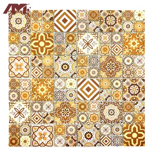 yellow flower pattern wall cladding ceramic glass crystal mosaic tile