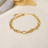 Bracelet chaîne trombone en acier inoxydable plaqué or 18 carats pour femme, maillons ovales dégradés, minimaliste, vente en gros OEM