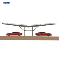 Structure de stationnement solaire double face avec panneaux solaires 590-600W, orientation portrait inclinable de 5 à 10 degrés, système de montage avec garantie de 10 ans