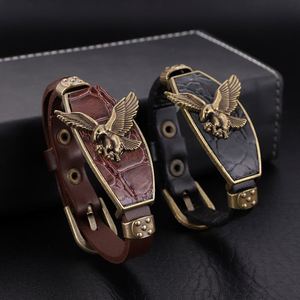 Men's Stylish Viking <b>Leather</b> Wrap <b>Bracelets</b> Rock Punk Eagle Charm Male Wrist Jewelry Length Adjustable <b>Bracelet</b> - Product Image 1
