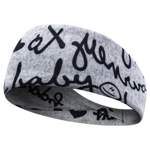 Wide <b>Headband</b> Faux Cashmere Letter Print Quick Dry <b>Sports</b> Running Ski Winter Warm Headdress One Size - Product Image 1