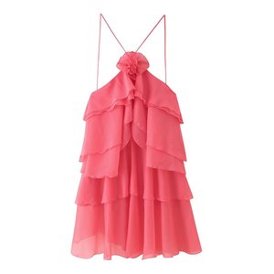 Offre Spéciale décontracté été Slip robe pour femmes 5 couleurs avant fleur bretelles Spaghetti Maxi longueur tissé sans col naturel solide - Product Image 4