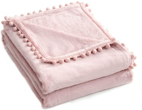 Plaid et couverture de canapé en flanelle tricotée super douce, confortable et chaude, à pompons, rayée/à pois, toutes saisons, pour pique-nique
