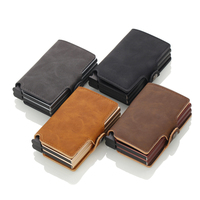 Dompet logam penghalang RFID pria, kapasitas besar Logo kustom dengan desain Pop-Up kulit PU tempat kartu ganda