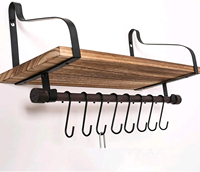Étagère murale flottante moderne avec 8 crochets amovibles, grande capacité, robuste, pour rangement d'épices, construction bois et fer, chambre et salon