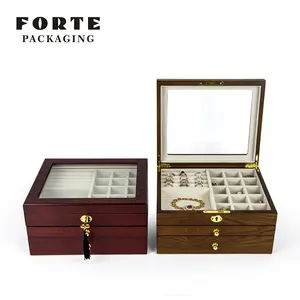 FORTE delicate and practical 3-layer visible necklace bracelet willow wood jewelry storage box