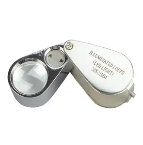 30X 21mm whole Metal LED Illuminated Mini Diamond Loupe Led Foldable Jewelry Magnifier