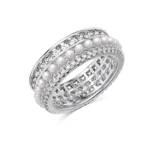 Popular 925 Silver Ring Women's Volleyball Team Diamond Pearl Zircon Inlaid Design Exquisite and Versatile Wedding Jewelry